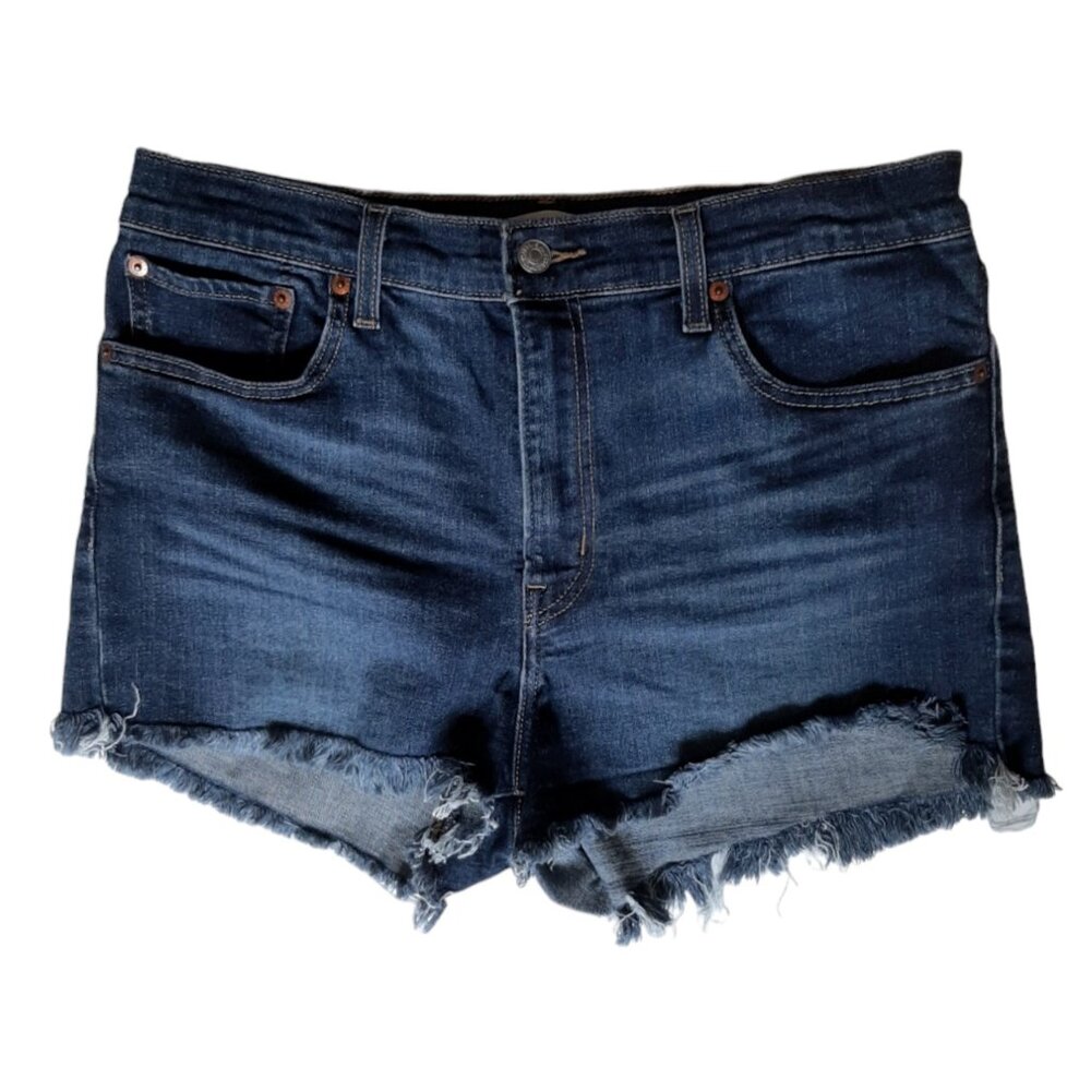 Levi's Dark Denim High Rise Shorts Cut Off Jean Shorts SZ 32 (See Measurements)